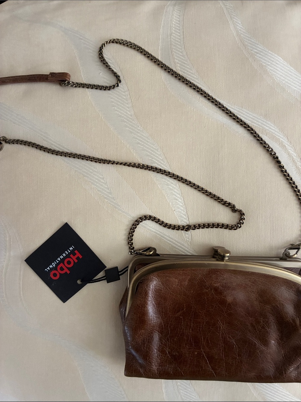 HOBO Rare Vintage LINDA Distressed Brown Leather Wallet with Chain Strap